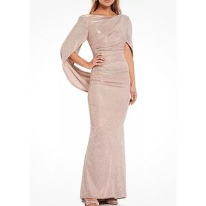Betsy & Adam Drape Back Boat Neck Galaxy Glitter 3/4 Sleeve Sheath Gown Size 8